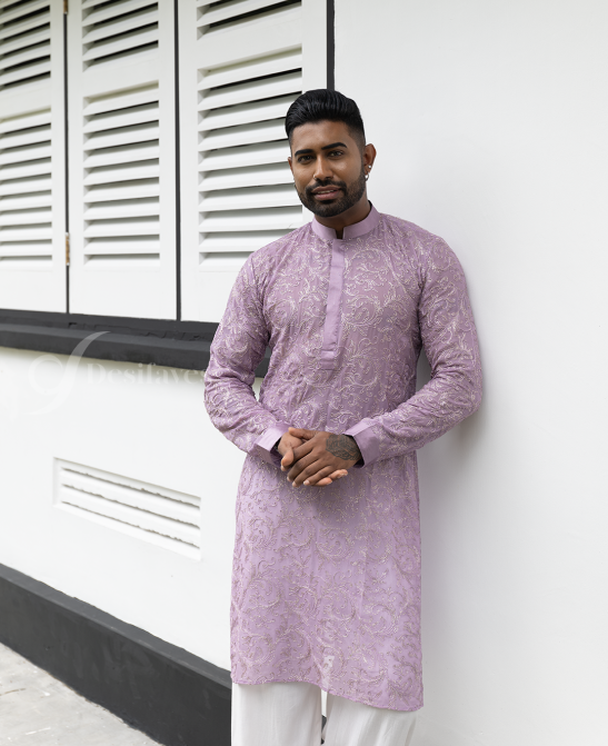 Men lavender long kurta 2