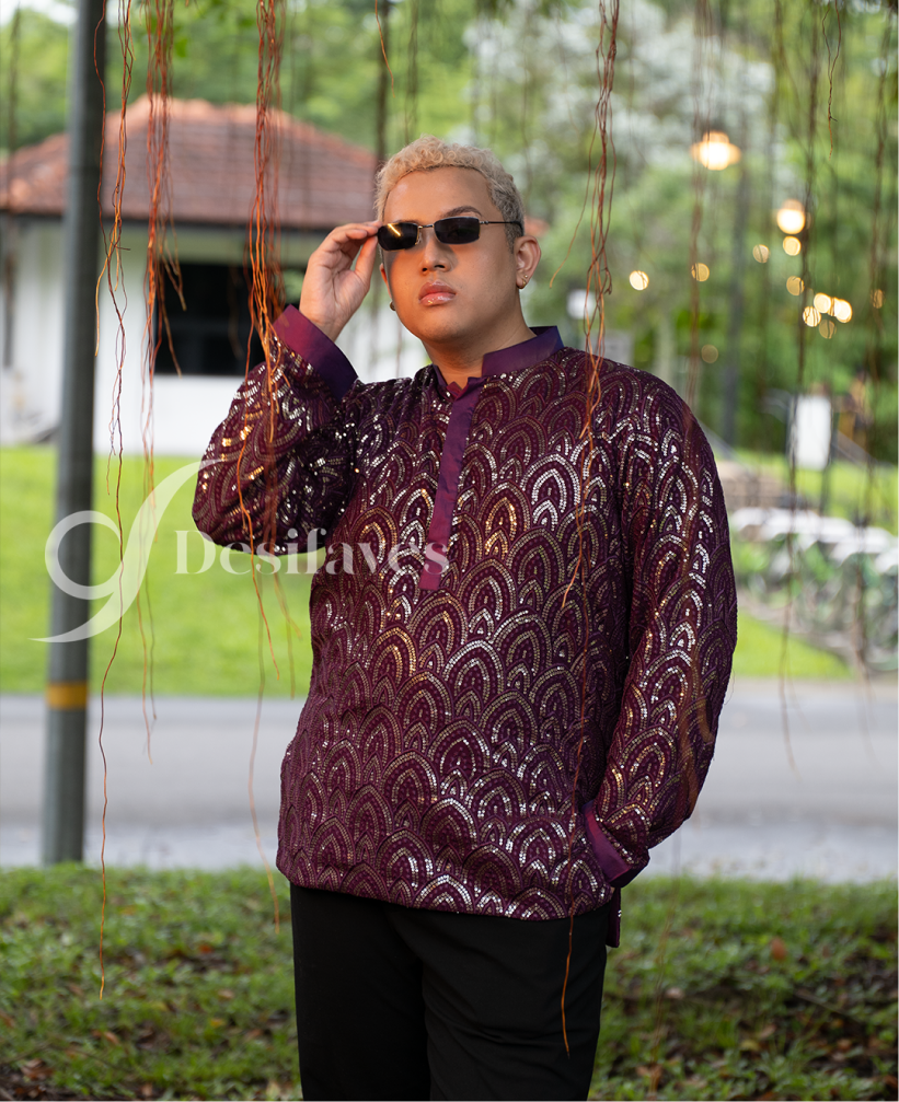 Men purple long kurta 1