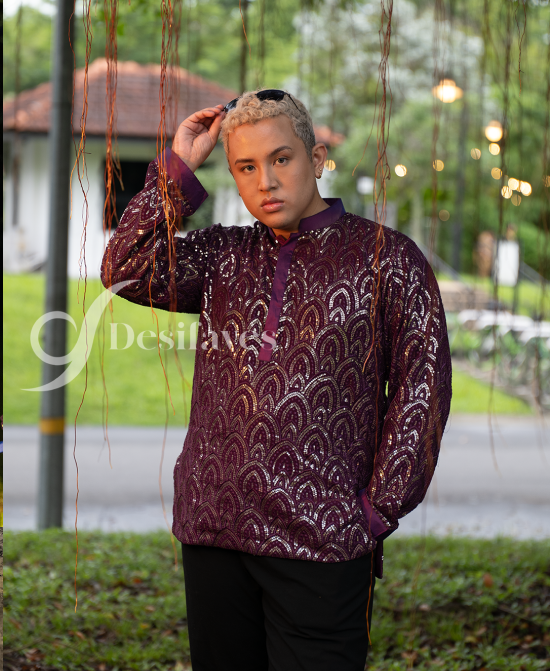 Men purple long kurta 3