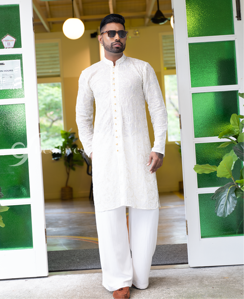 Men white long kurta 1