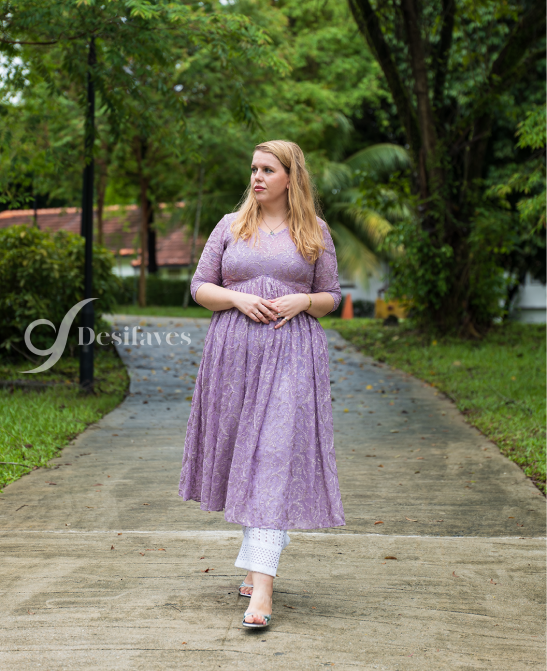 Women lavender long kurta 2